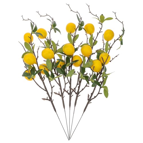 Woration 19.3inch Simulation Artificial Lemon Branches Fake Fruit Yellow Decoration for Home DIY Flower Arrangement Photography Props 5PCS - Image 5
