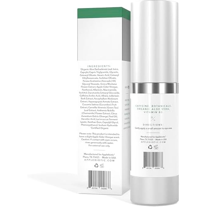 AppleBiotic Apple Cider Vinegar Probiotic Brightening Eye Cream with Vitamin B3, Caffeine, Cucumber Extract to Reduce Puffiness, Eye Bags and Dark Circles, Cream For All Skin Types, (0.5 oz) - Image 2