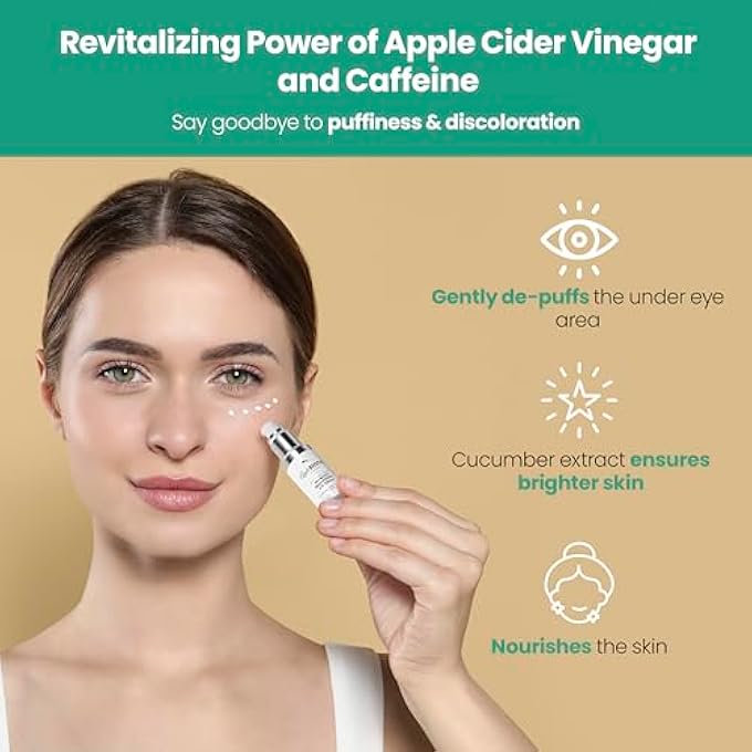 AppleBiotic Apple Cider Vinegar Probiotic Brightening Eye Cream with Vitamin B3, Caffeine, Cucumber Extract to Reduce Puffiness, Eye Bags and Dark Circles, Cream For All Skin Types, (0.5 oz) - Image 3