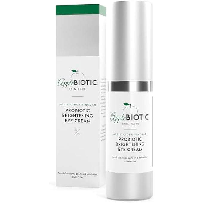 AppleBiotic Apple Cider Vinegar Probiotic Brightening Eye Cream with Vitamin B3, Caffeine, Cucumber Extract to Reduce Puffiness, Eye Bags and Dark Circles, Cream For All Skin Types, (0.5 oz) - Image 1