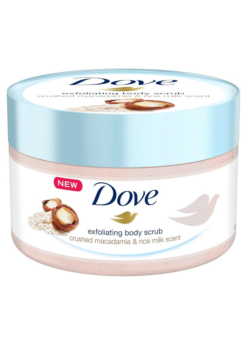 Dove Exfoliating Body Polish Scrub Macadamia And Rice Milk With Moisturising Cream 225 ML  - Image 2