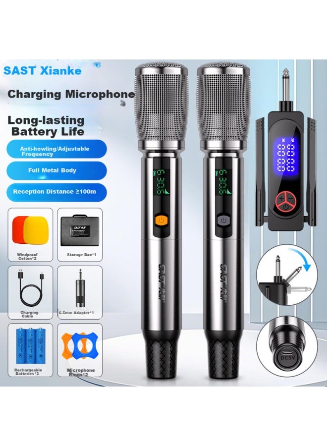 Sast Ok-155 Rechargeable Wireless Microphone Uhf Range For Home Ktv Singing, Stage Hosting, Metal Tube Body Microphone With Anti-howling And Long Battery Life, Dual-channel Universal Microphone - Image 1