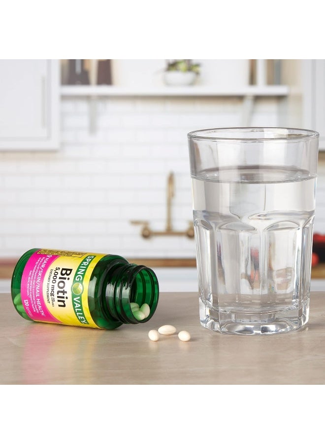 SPRING VALLEY سبرينغ فالي - بيوتين 5000 ميكروغرام، قوة فائقة، 120 كبسولة لينة - Image 2