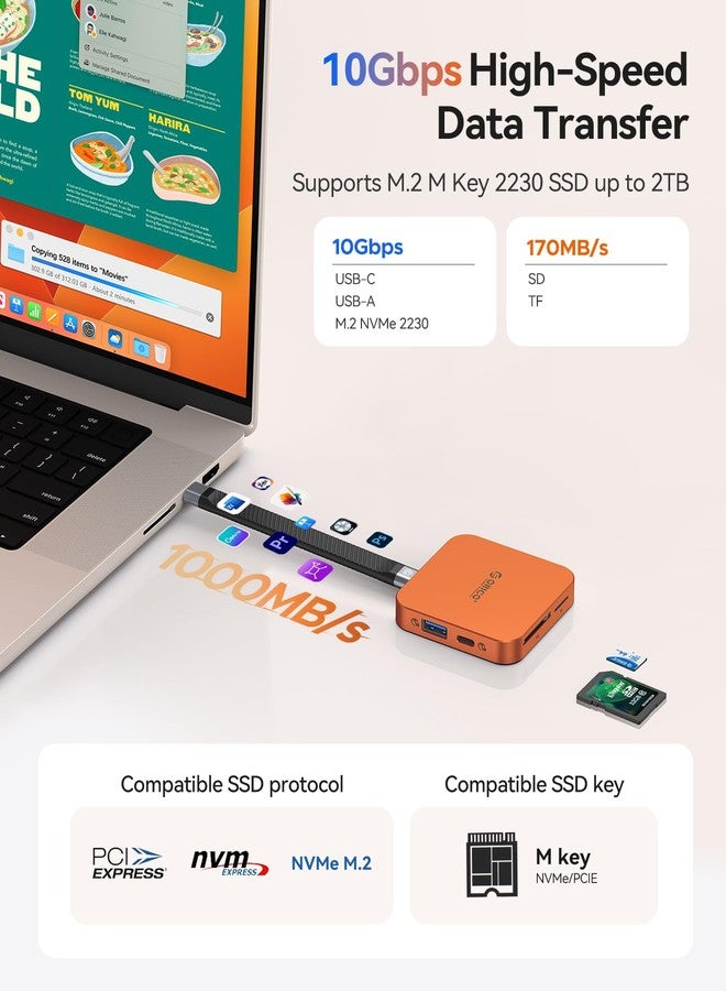 أوريكو محطة إرساء مغناطيسية M.2 من أوريكو بسرعة 10 جيجابت في الثانية، موزع USB-C ثماني في واحد، وحاوية M.2 2230 NVMe مع منفذ HDMI يدعم دقة 4K بمعدل 60 هرتز، ومنفذ SD/TF، ومنفذ AUX، وشحن سريع بقوة 100 واط لأجهزة iPhone/MacBook/iPad MG7 - Image 5