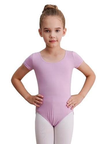 WEGETIT Gymnastics Leotards for Girls Ballet Dance Toddler Leotard Short Sleeve Bodysuit (Light Purple, 4-6 Years) - Image 1