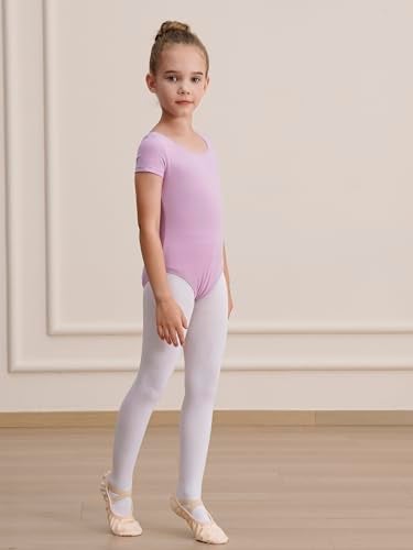 WEGETIT Gymnastics Leotards for Girls Ballet Dance Toddler Leotard Short Sleeve Bodysuit (Light Purple, 4-6 Years) - Image 4