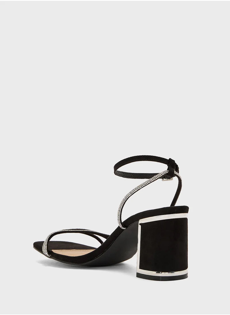 Truffle Ankle Strap Diamante Strap Block Heel Sandal