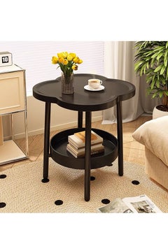 XICEN Small Side Table with Storage Shelf, 2 Tier Plastic End Table Sofa Table, Modern Flower Shaped Tea Table Coffee Table, Mid-Century Style Bedside Tables, Suitable for Bedroom/Hallway/Study Room/Office  - Image 1