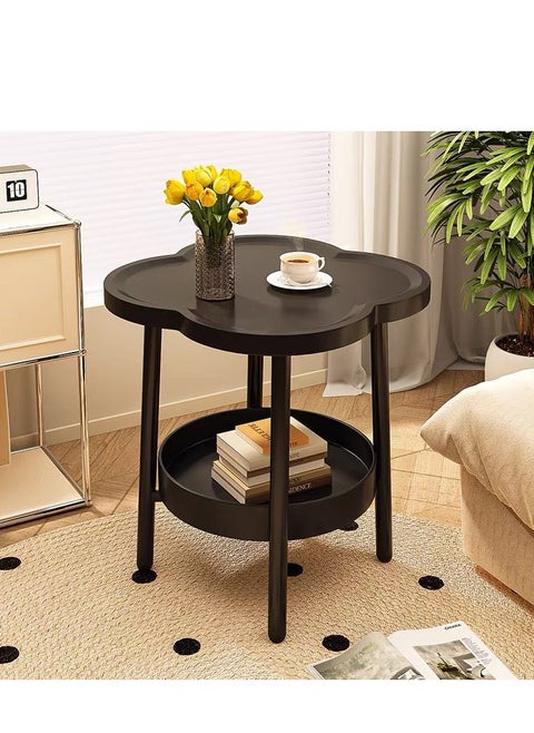 Small Side Table with Storage Shelf, 2 Tier Plastic End Table Sofa Table, Modern Flower Shaped Tea Table Coffee Table, Mid-Century Style Bedside Tables, Suitable for Bedroom/Hallway/Study Room/Office