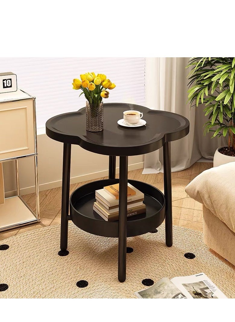 XICEN Small Side Table with Storage Shelf, 2 Tier Plastic End Table Sofa Table, Modern Flower Shaped Tea Table Coffee Table, Mid-Century Style Bedside Tables, Suitable for Bedroom/Hallway/Study Room/Office  - Image 1