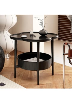 XICEN Small Side Table with Storage Shelf, 2 Tier Plastic End Table Sofa Table, Modern Flower Shaped Tea Table Coffee Table, Mid-Century Style Bedside Tables, Suitable for Bedroom/Hallway/Study Room/Office  - Image 2
