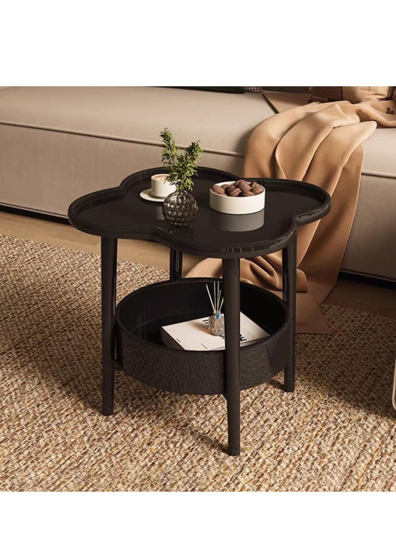 XICEN - Small Side Table with Storage Shelf, 2 Tier Plastic End Table Sofa Table, Modern Flower Shaped Tea Table Coffee Table, Mid-Century Style Bedside Tables, Suitable for Bedroom/Hallway/Study Room/Office - Image 1