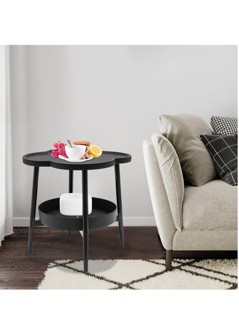 XICEN - Small Side Table with Storage Shelf, 2 Tier Plastic End Table Sofa Table, Modern Flower Shaped Tea Table Coffee Table, Mid-Century Style Bedside Tables, Suitable for Bedroom/Hallway/Study Room/Office - Image 1