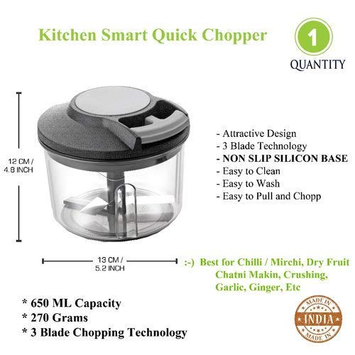 H K J HouseNew Handy Chopper Vegetable Fruit Cutter Special Cutter for Onion Chopper with 3 Steel Blade and Pull Cord Technology Multi 650 ML  - Image 5