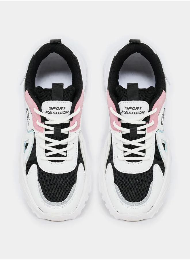 Styli Textured Lace-Up Chunky Sneakers