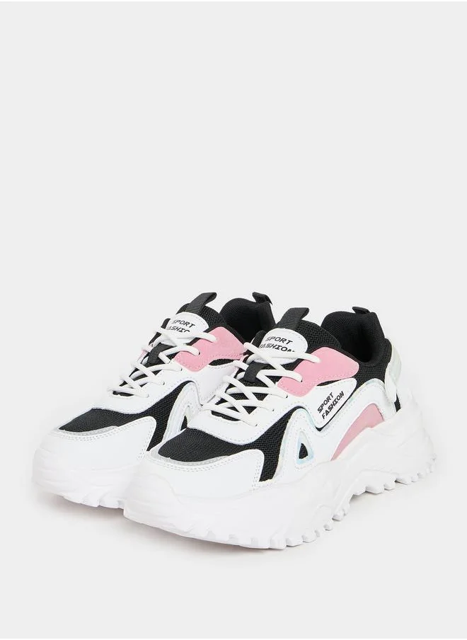 Styli Textured Lace-Up Chunky Sneakers