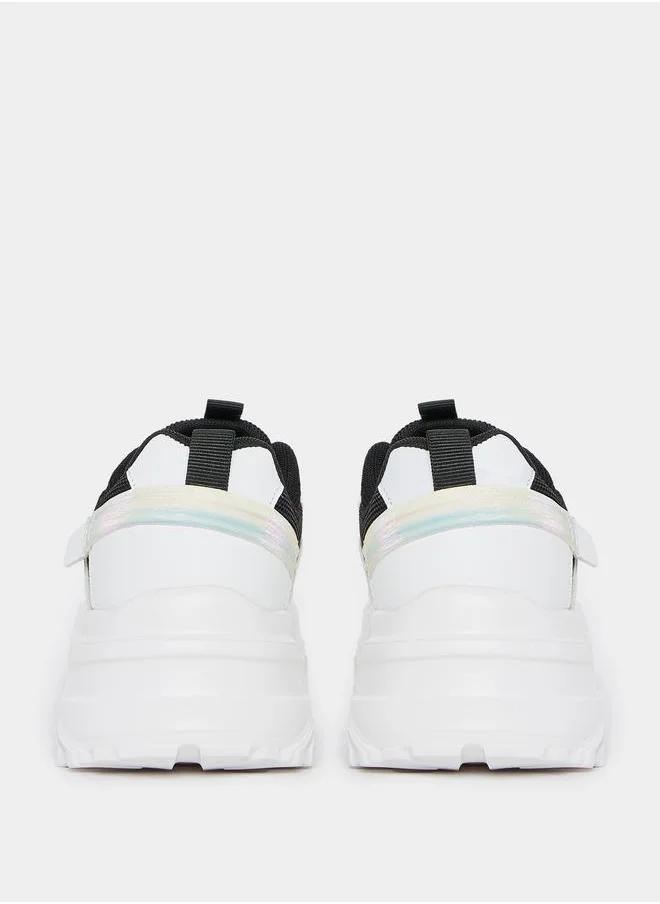 Styli Textured Lace-Up Chunky Sneakers