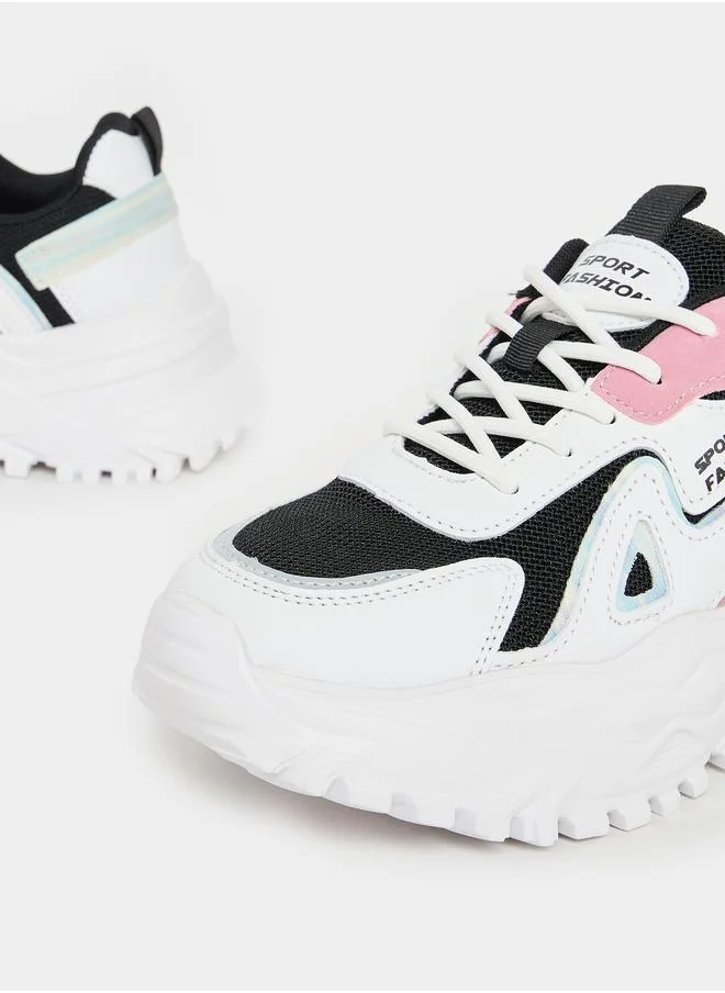 Styli Textured Lace-Up Chunky Sneakers