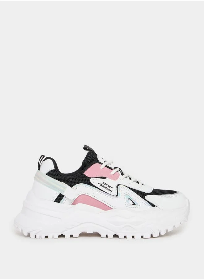 Styli Textured Lace-Up Chunky Sneakers