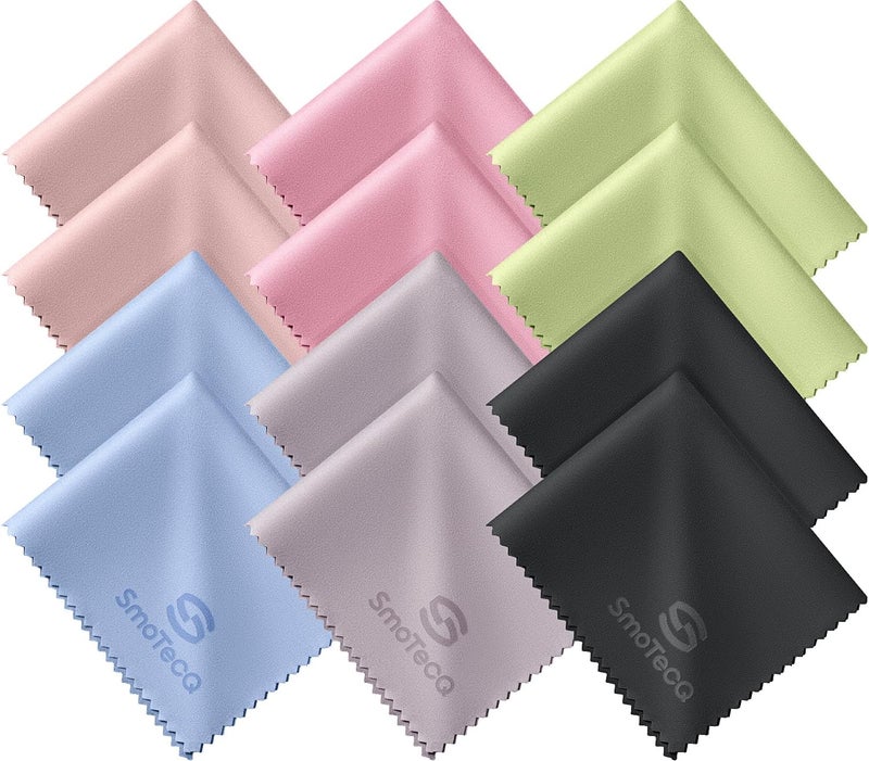 SmoTecQ 12 Pack Microfiber Lens Cleaning Cloths – Ultra-Soft, Scratch-Free Eyeglass Cloths for Glasses, Screens & Cameras – 7×6 in, Assorted Colors - Image 1