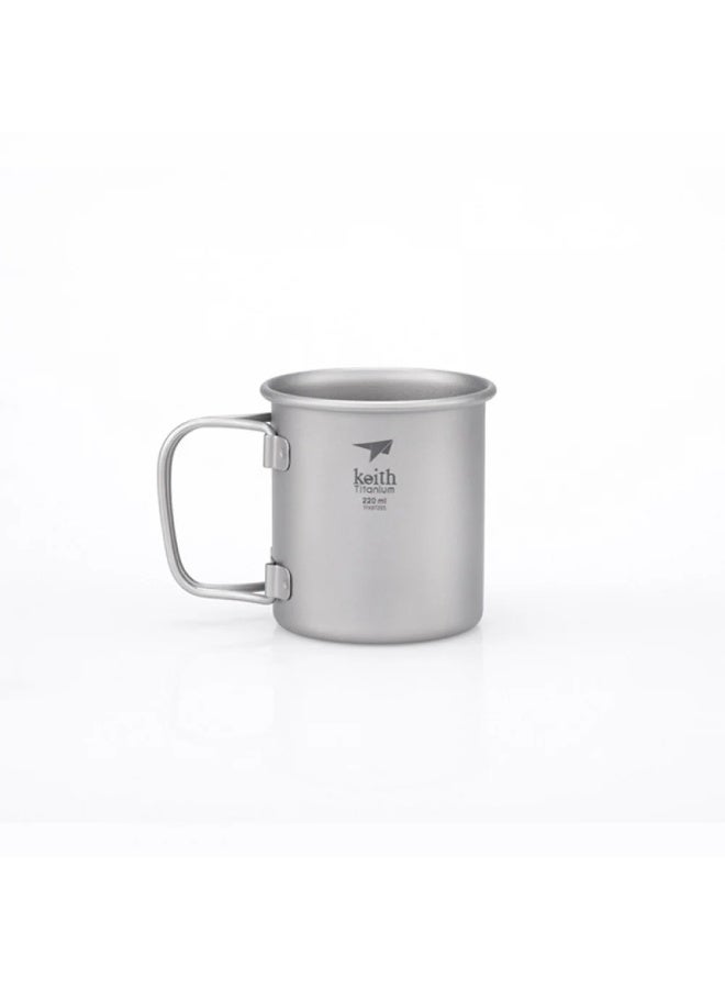KEITH Titanium Ti3200 Single-Wall Mug 220ml, Ultra-Light Pure Titanium Camping Cup with Folding Handle - Image 1