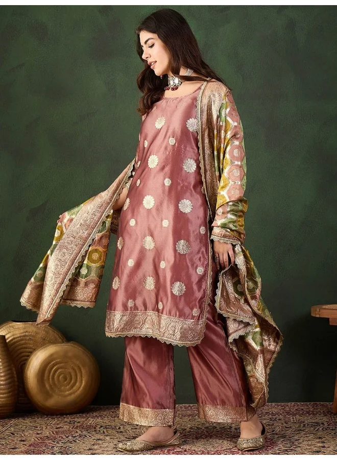 AKS Mauve Banarasi Jacquard Kurta Set With Heavy Jacquard Dupatta