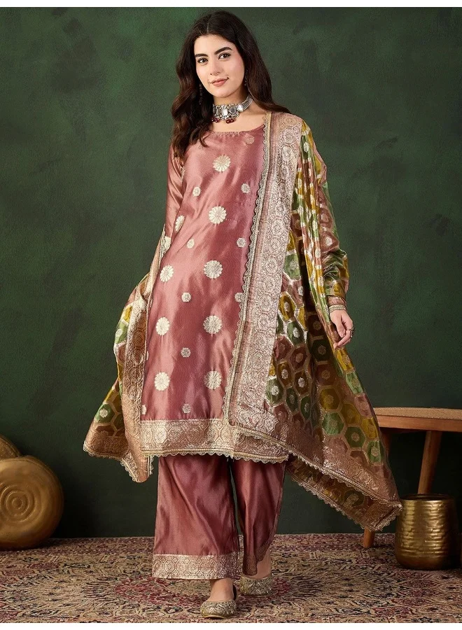 AKS Mauve Banarasi Jacquard Kurta Set With Heavy Jacquard Dupatta