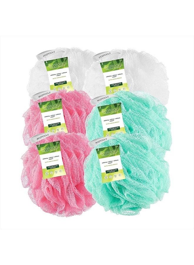 Ecotools - Exfoliating EcoPouf Bath Sponges, Rich Lather, Recycled Netting, Body Loofahs for Smoother, Softer Skin, Removes Dirt & Impurities, for Shower & Bath, Assorted Colors, Pack of 6 - Image 1