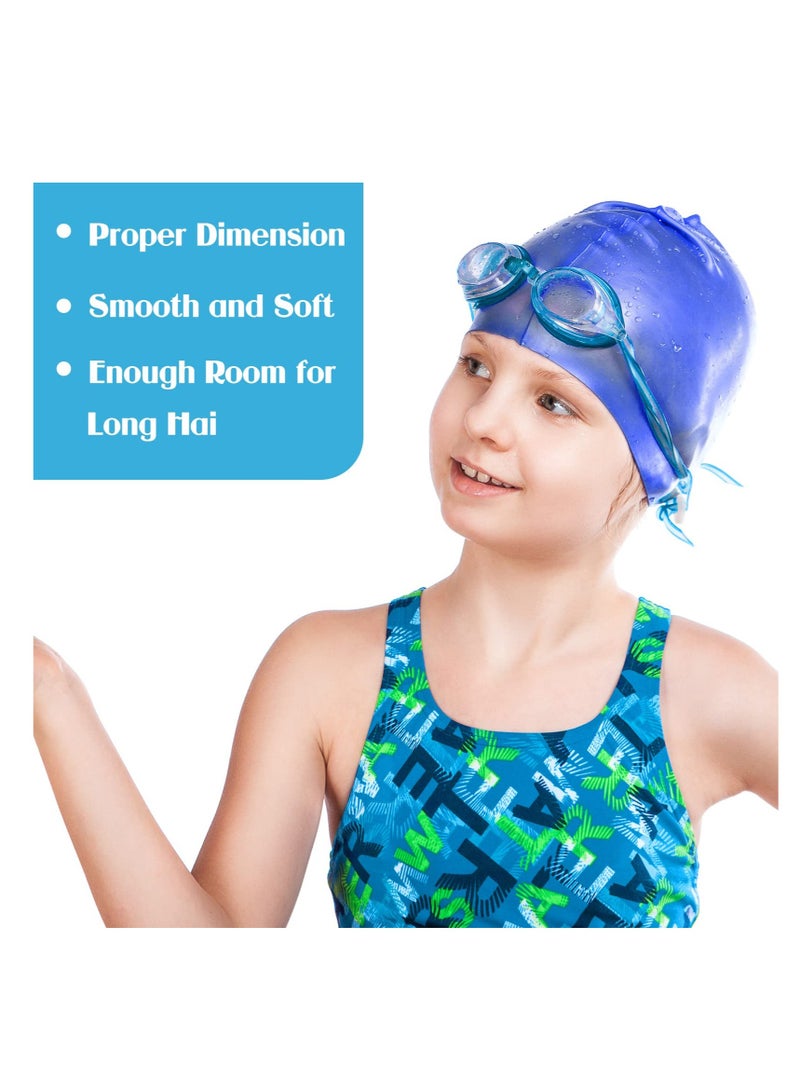 Excefore Kids Swim Cap for Boys Girls, Kids Swim Caps for Long Hair & Braids Silicone Swimming Cap, Large Waterproof Swim Hat, for Short/Long Hair to Keep Hair Dry (Pink, Blue, Black, 3 Pieces) - Image 5