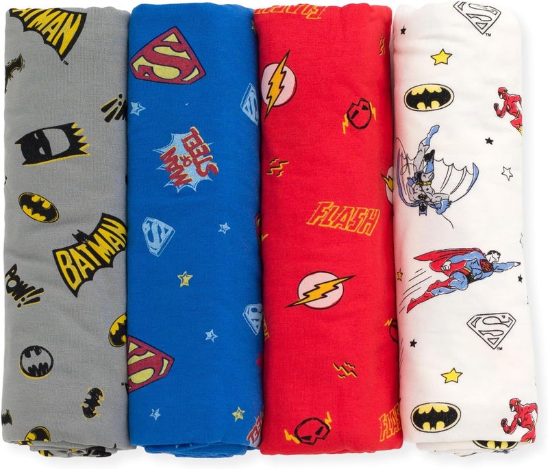 DC Comics Justice League Baby 4 Pack Swaddle Receiving Blankets Newborn Sizes OS - Image 1