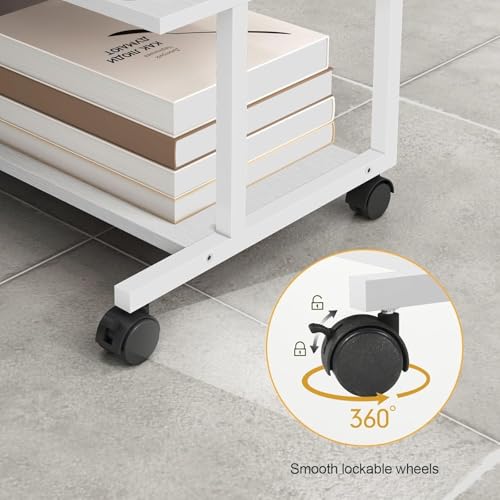OGFC 58165 Under Desk Printer Stand, 52 x 40 x 30cm Cart with Wheels, 2 Tier Mobile Printer Table for Home Office, Large Printer Stand with Storage, Office Stand, White - Image 3