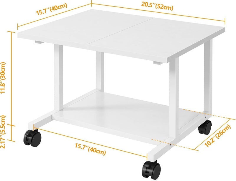 OGFC 58165 Under Desk Printer Stand, 52 x 40 x 30cm Cart with Wheels, 2 Tier Mobile Printer Table for Home Office, Large Printer Stand with Storage, Office Stand, White - Image 2