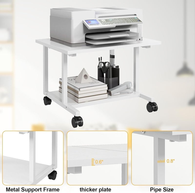 OGFC 58165 Under Desk Printer Stand, 52 x 40 x 30cm Cart with Wheels, 2 Tier Mobile Printer Table for Home Office, Large Printer Stand with Storage, Office Stand, White - Image 5