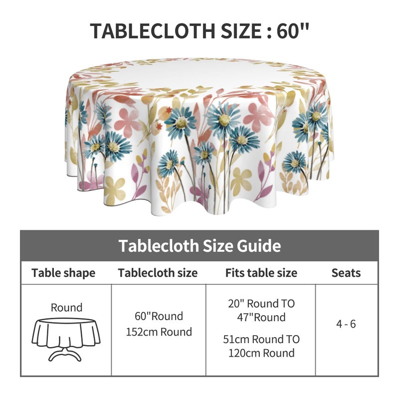 Arroganttiom Round Tablecloth 60 inch, Floral Round Table Cloth, Stain Resistance, Water Repellent and Wrinkle-Free, Fall Flower Circle Tablecloth for Home Kitchen Dining Party Patio Indoor and Outdoor Use - Image 5