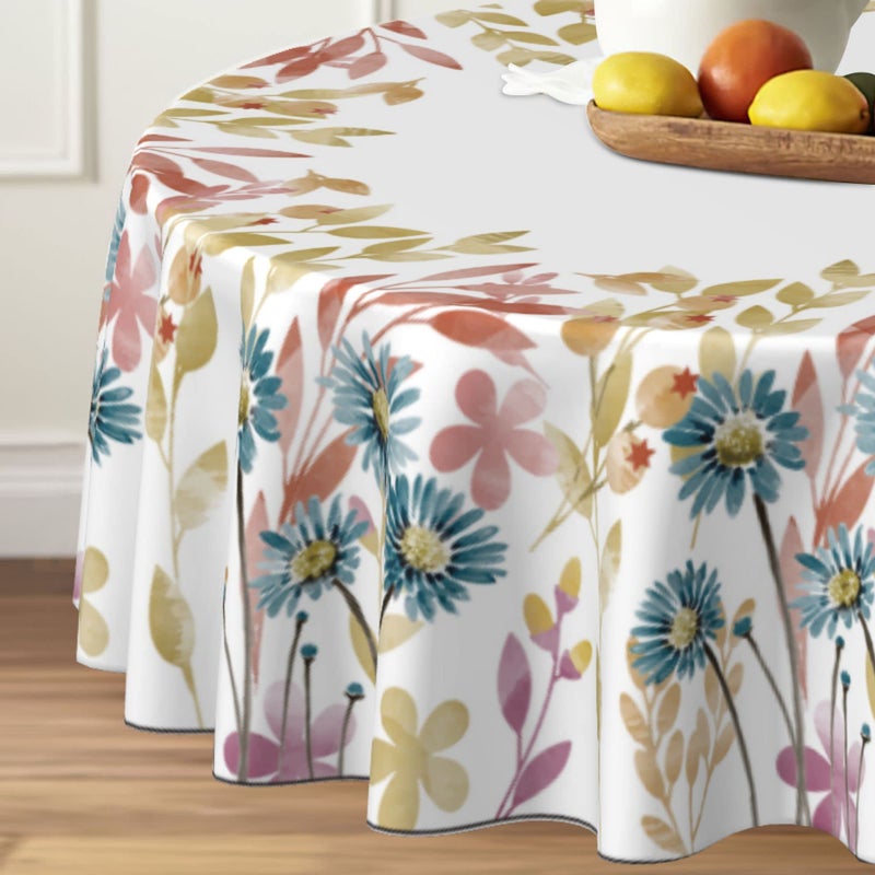 Arroganttiom Round Tablecloth 60 inch, Floral Round Table Cloth, Stain Resistance, Water Repellent and Wrinkle-Free, Fall Flower Circle Tablecloth for Home Kitchen Dining Party Patio Indoor and Outdoor Use - Image 2