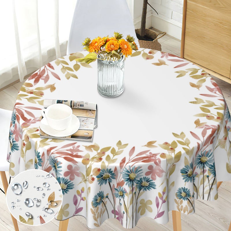 Arroganttiom Round Tablecloth 60 inch, Floral Round Table Cloth, Stain Resistance, Water Repellent and Wrinkle-Free, Fall Flower Circle Tablecloth for Home Kitchen Dining Party Patio Indoor and Outdoor Use - Image 1