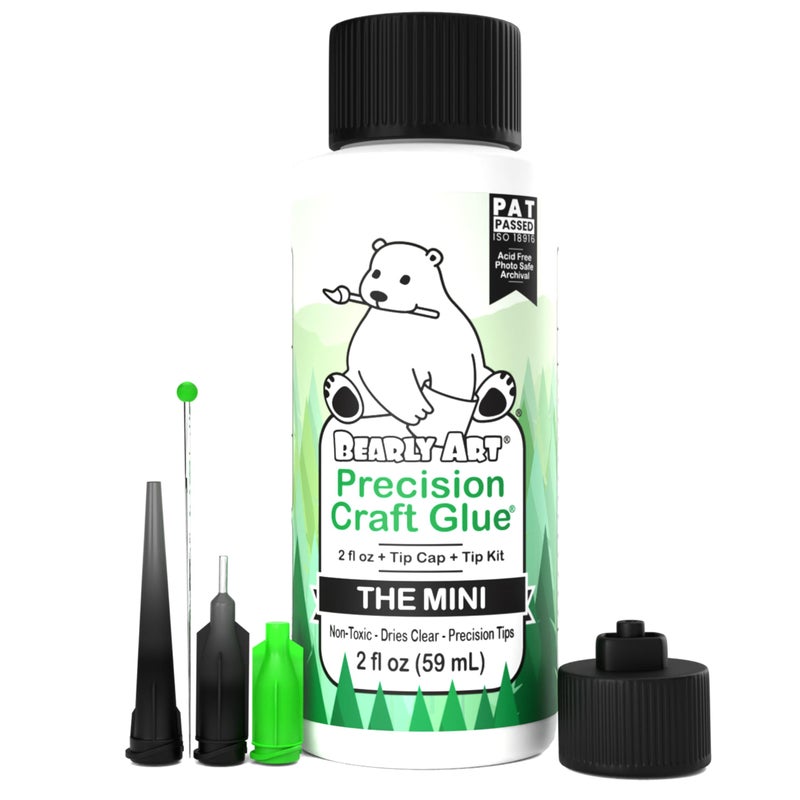 Bearly Art Precision Craft Glue - The Mini - 2fl oz with Tip Kit - Acid Free Archival - Strong Hold Adhesive - Ideal for Fine Paper Crafting Scrapbooking and Card Making - Made in USA - Image 1