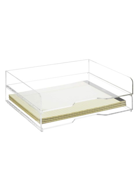 Premium Clear Acrylic Stackable Office Desk Paper Tray Document Letter Sorter, Desktop File Folder Mail Stationery Storage Organizer Stacking Rack, Set of 2