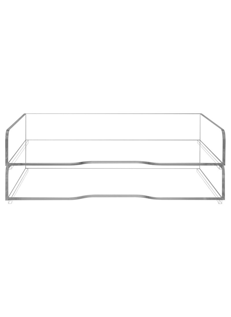 Premium Clear Acrylic Stackable Office Desk Paper Tray Document Letter Sorter, Desktop File Folder Mail Stationery Storage Organizer Stacking Rack, Set of 2