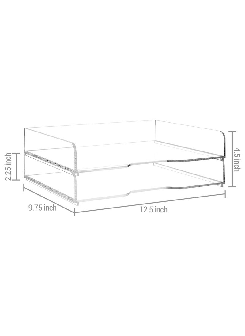 Premium Clear Acrylic Stackable Office Desk Paper Tray Document Letter Sorter, Desktop File Folder Mail Stationery Storage Organizer Stacking Rack, Set of 2