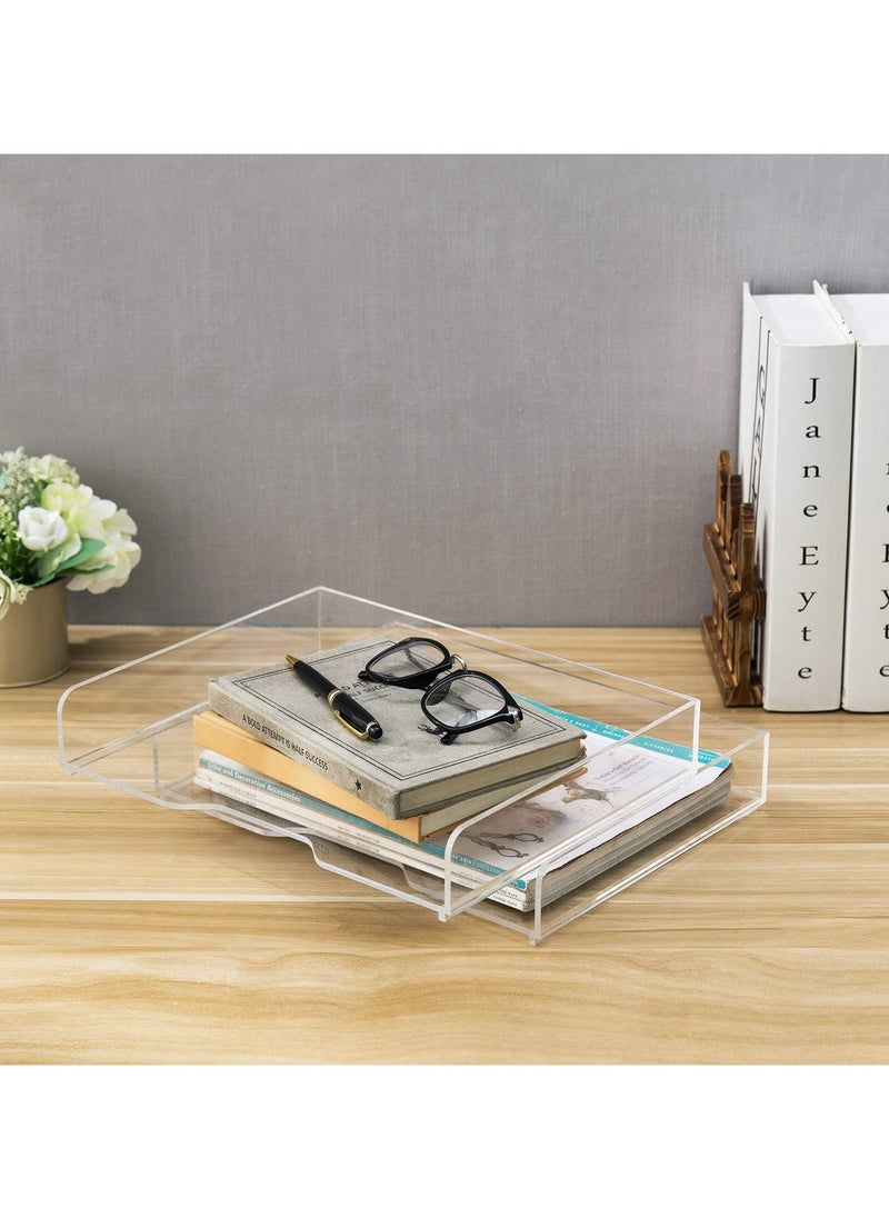 Premium Clear Acrylic Stackable Office Desk Paper Tray Document Letter Sorter, Desktop File Folder Mail Stationery Storage Organizer Stacking Rack, Set of 2