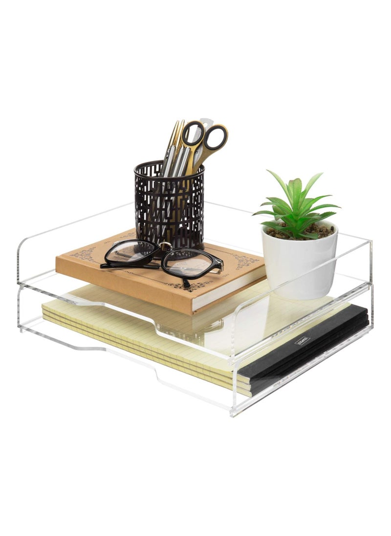 Premium Clear Acrylic Stackable Office Desk Paper Tray Document Letter Sorter, Desktop File Folder Mail Stationery Storage Organizer Stacking Rack, Set of 2