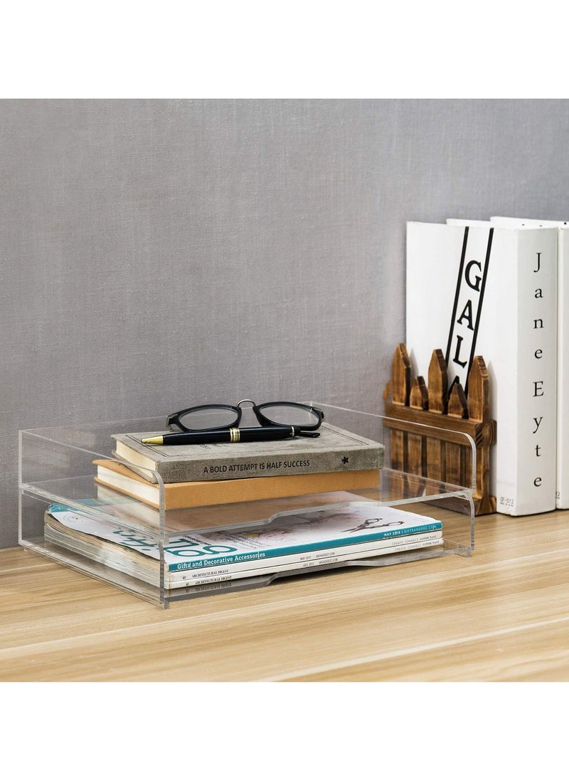 Premium Clear Acrylic Stackable Office Desk Paper Tray Document Letter Sorter, Desktop File Folder Mail Stationery Storage Organizer Stacking Rack, Set of 2