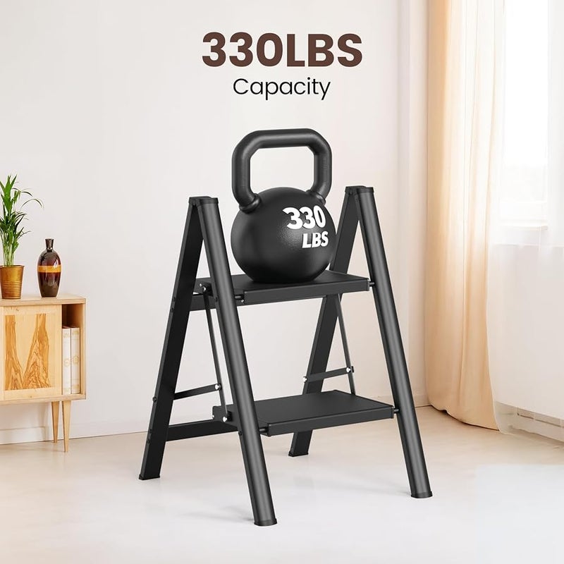 HBTower Step Ladder,Lightweight Aluminum Folding Step Stool with Anti-Slip Wide Pedal,330lbs Capacity Step Ladder for Household,Kitchen,Office - Black - Image 4