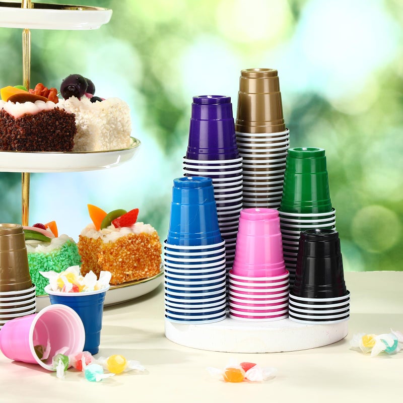 Mimorou Mimorou 600 Pack 2 Oz Plastic Shot Glasses Disposable Plastic Shot Cups Mini Multicolor Cups for BBQ Christmas Party Tastings Sample Picnic Camping Daily Life Wedding  6 Colors (Stylish Color) - Image 4