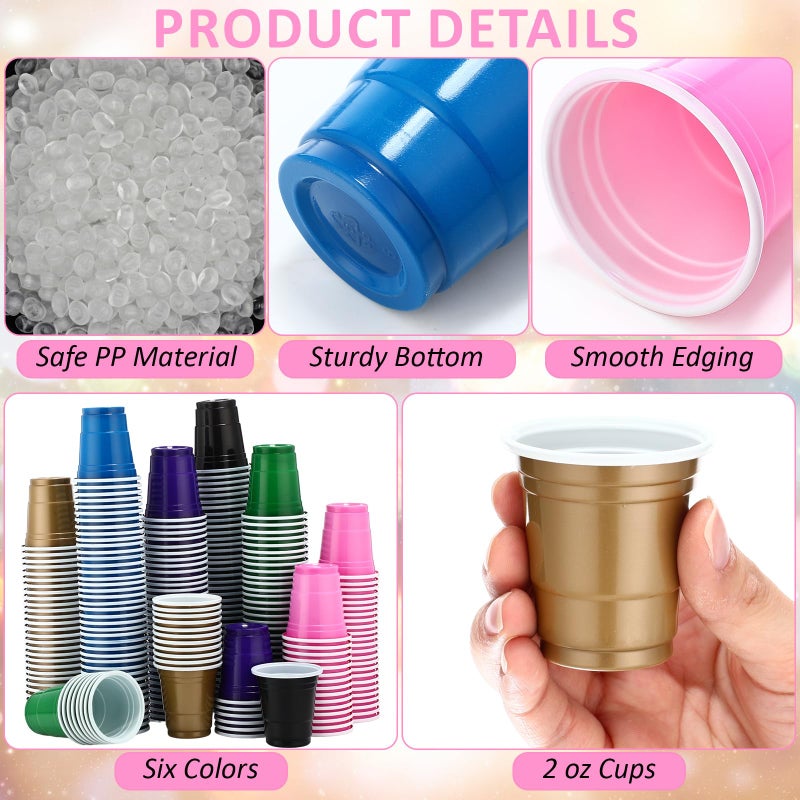 Mimorou Mimorou 600 Pack 2 Oz Plastic Shot Glasses Disposable Plastic Shot Cups Mini Multicolor Cups for BBQ Christmas Party Tastings Sample Picnic Camping Daily Life Wedding  6 Colors (Stylish Color) - Image 3
