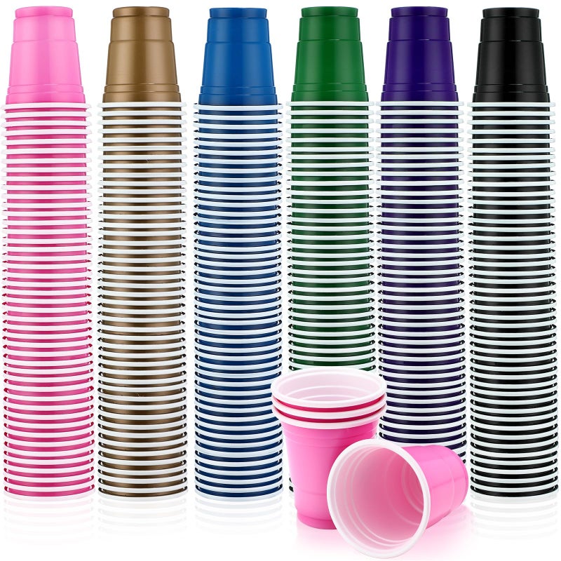 Mimorou Mimorou 600 Pack 2 Oz Plastic Shot Glasses Disposable Plastic Shot Cups Mini Multicolor Cups for BBQ Christmas Party Tastings Sample Picnic Camping Daily Life Wedding  6 Colors (Stylish Color) - Image 1