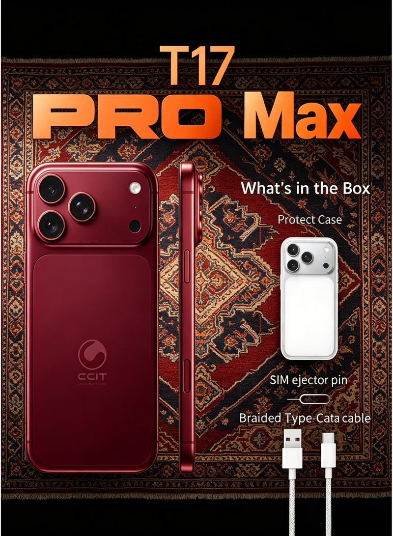 CCIT T17 Pro Max Smartphone, 7.2" FullHD Super LCD, 16GB RAM (8+8), 512GB Storage, 6000mAh Battery, Android 15, 4G LTE--Bordeaux Red - Image 3