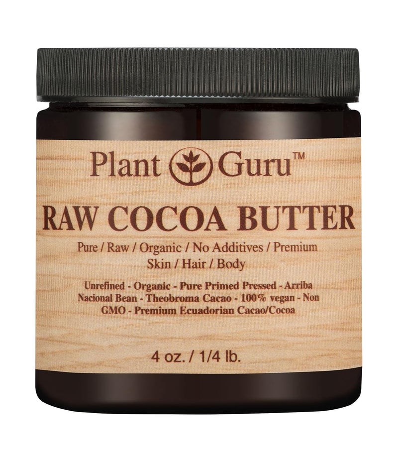 Plant Guru Raw Cocoa Butter 4 oz 100 Pure Fresh Natural Cold Pressed Skin Body and Hair Growth DIY Creams Lip Balm Lotion and Soap Making