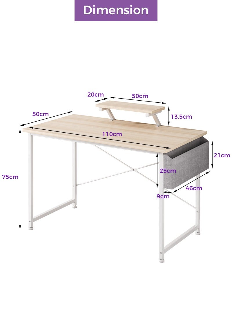 Stubborn Study Desk with Monitor Stand, Office Desk with Storage Bag, Easy Assembly Computer Desk, Study Desk Table for Adults, Home Office Desks & Workstations, 110*50*75CM - Image 3